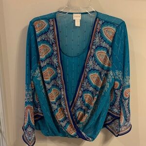 Chico's Teal and Orange Paisley Wrap Top